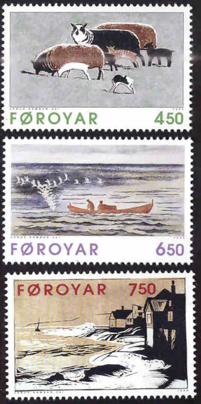 FAROE ISLANDS Scott 307-309 MNH** 1996 Janus Kamban Graphic Art set CV $5.25