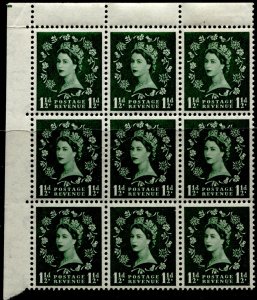 Great Britain #294 QEII Definitive Issue Block of 9 Wmk.298 MNH