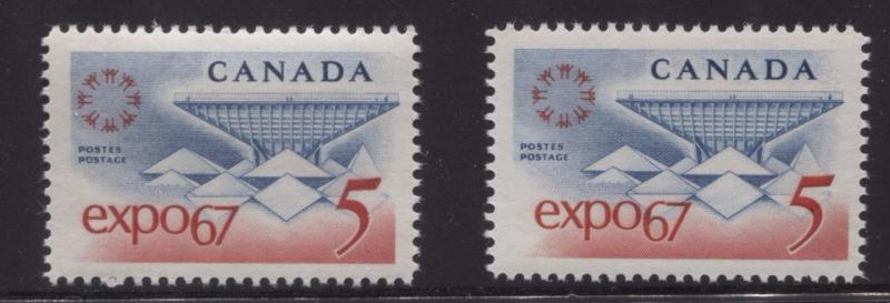 Canada #469 5c Blue and Red Expo 67 2 Different Papers - Group 1 VF-80 NH