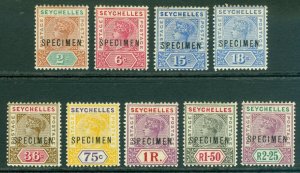 SG 28-36 Seychelles 1897-1900. 2C-2R.25 overprinted specimen set of 9. Fine