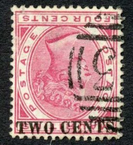 Mauritius SG118a 2c on 4c carmine Surch INVERTED Superb Used 