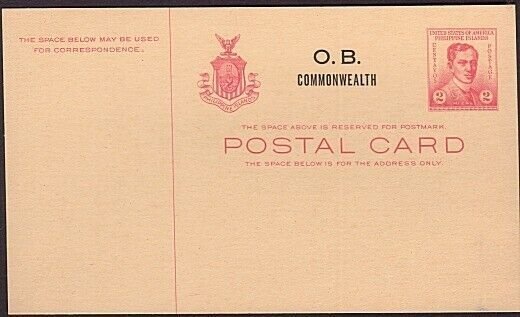 PHILIPPINES 2c O.B. Commonwealth postcard fine unused......................35187