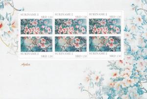 Suriname, # 1425, Azaleas, Full Sheet, 3 pairs, NH, 1/2 Cat..