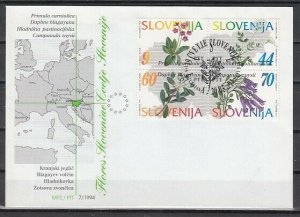 Slovenia, Scott cat. 196 A-D. Flowers issue. First day cover. ^