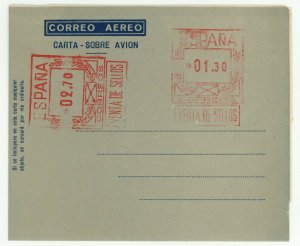 Spain #51G Aerogramme 01.30p+2.70p Postage Stamp Cover Europe Airmail Mint