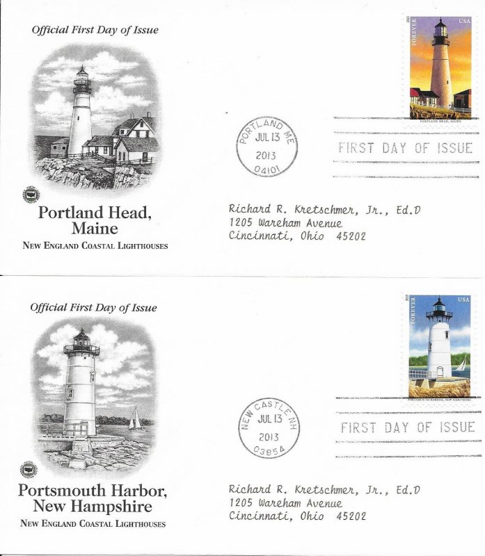 2013 FDC, #4791-4795, New England Coastal Lighthouses, PCS (5)