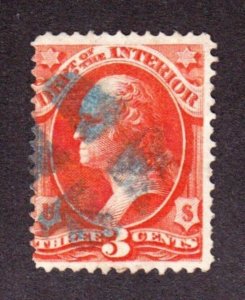 US O17 3c Interior Department Official Used w/ Blue Circle of Arrows Cancel