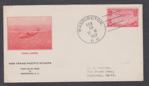 US Mel C22-11 FDC. 1937 50c China Clipper Air Mail, F.R. Rice cachet