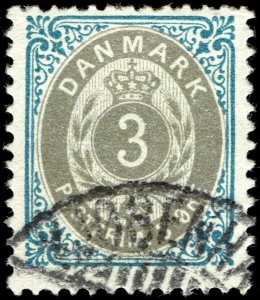 Denmark #41  Used - 3 ore Crown and Numeral (1895)