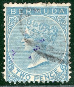 BERMUDA QV Stamp SG.3 2d Dull Blue (Watermark Crown CC) Used Cat £45 BLUE68