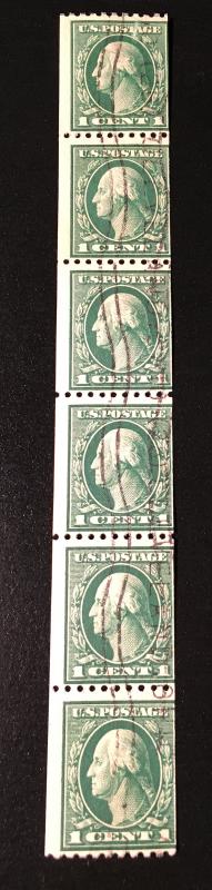 486 Washington 6 stamp cancelled coil, rarely found intact, Vic's Stamp Stash