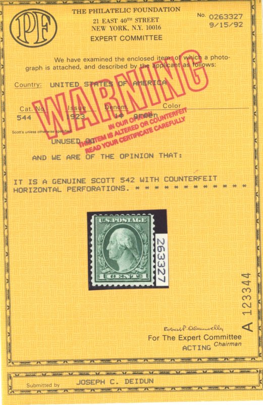 U.S. #542 MINT WITH PF CERT