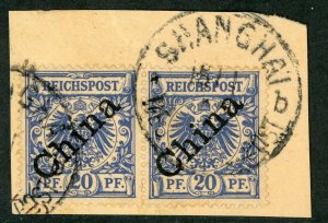 China 1898 Germany 20 Pfenning Michel 3 I (Sc #4a) Shanghai b Cancel Pair E968