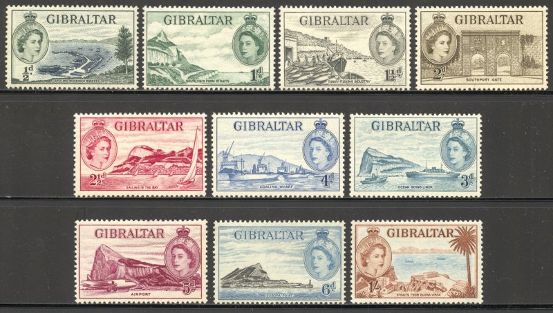 Gibraltar Scott 131-141 Unused H/LHROG - 1953 Gibraltar Scenes - SCV $26.75