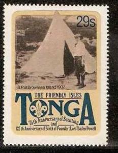 TONGA 1982 BOY SCOUT, LORD BADEN POWELL, CAMP, ODD SHAPED, SELF ADHESIVE MNH ...