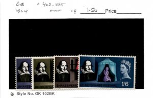 Great Britain, Postage Stamp, #402-405 Mint LH, 1964 Shakespeare (AD)