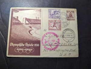 1936 Germany LZ 129 Hindenburg Zeppelin Olympics Flight Cover to LA CA USA