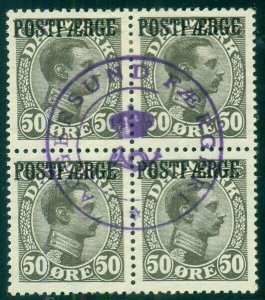DENMARK #Q8a (PF6a) 50ore dark gray, used block, Moller cert, Scott $1,800.00+