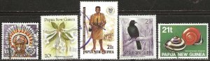 Papua New Guinea,  Five different used., 1977-1992.  (P194)