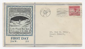 US 716 (PL-1a) 2c Winter Olympics (1932) single FDC Roessler Cachet ECV $100.00