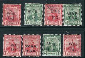 Trinidad & Tobago 8 Different War Tax MH/U F/VF 1917 SCV £29.35