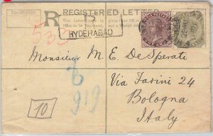 66040 - INDIA - Postal History -  REGISTERED STATIONERY COVER to ITALY 1891