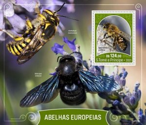 St Thomas - 2021 European Bees, European Dark - Stamp Souvenir Sheet - ST210544b