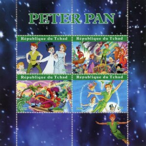 Disney Stamps Chad 2021 CTO Peter Pan Captain Hook Tinkerbell Cartoons 4v M/S