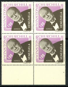 VENEZUELA 1965 WINSTON CHURCHILL Airmail BLOCK OF 4 Sc C912 MNH