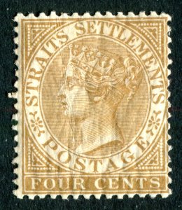 Straits Settlements 1883 QV. 4d pale brown. MH. Toned. SG64.