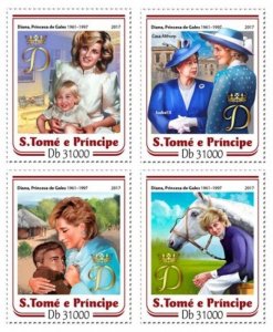 St Thomas - 2017 Princess Diana Anniversary - 4 Stamp Set - ST17202a