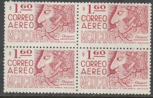 MEXICO C474, $1.60 1950 Defin 9th Issue Unwmk Fosf Glazed. MNH BLK 4 VF (415)