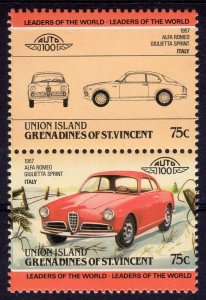 Union Island-G. St.Vincent 1985 Sc#151 CARS-ALFA ROMEO GIULIETTA 1957 ITALY PAIR