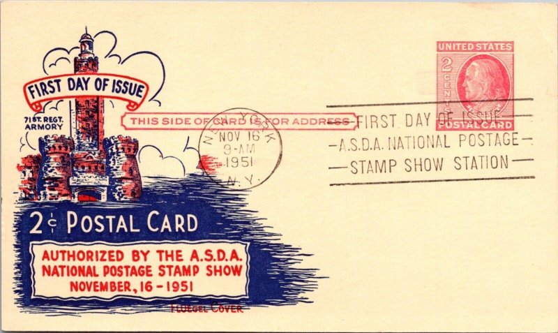 FDC 1951 SC #UX38-PC22 Fluegel Cachet - New York, Ny - Single - F75703