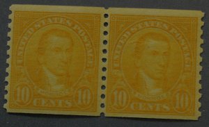 United States #603 Ten Cent Monroe Coil Line Pair MNH