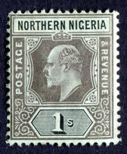 Northern Nigeria 1910 KEVII. 1s black/green. Mint. LH. SG36.