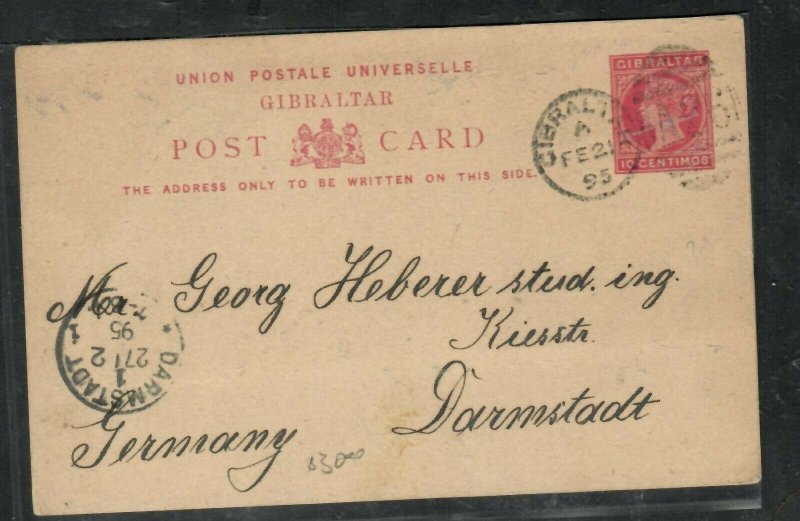 GIBRALTAR (P3005B) QV 10C PSC 1895 TO GERMANY WITH LONG MESSAGE