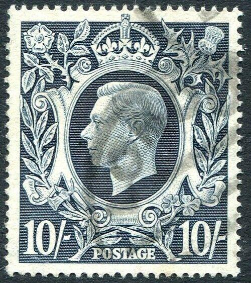 1939-48 10/- Dark Blue Sg 478 GOOD to FINE USED V83946