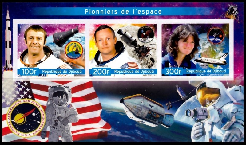 DJIBOUTI SPACE USA ASTRONAUTS SHEPARD ARMSTRONG RIDE ESPACE SPAZIO IMPERFORATED