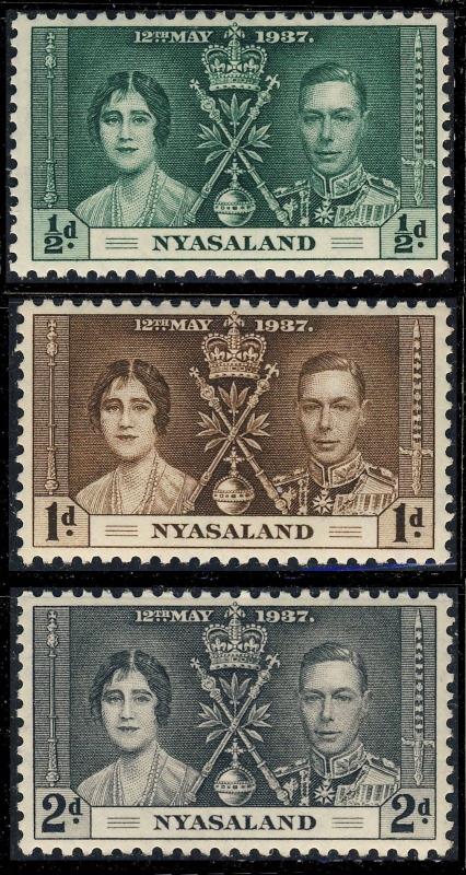 NYASALAND - 1937 SG 127/129 KGVI CORONATION SET of 3 Mint* (MOGH / MM)