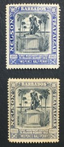 MOMEN: BARBADOS SG #162,162a BLACK & INDIGO 1907 MINT OG H LOT #60668