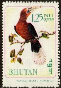 Bhutan 99H - Mint-H - 1.25nu Rufous-necked Hornbill (1968) (cv $0.60)