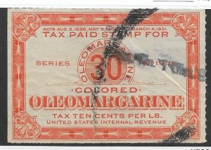 Uncolored Oleomargarine Tax PAid, Springer #FE92, used (49334)