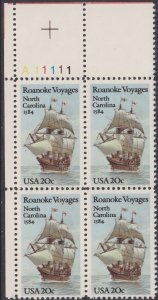 2093 Roanoke Voyages Plate Block MNH