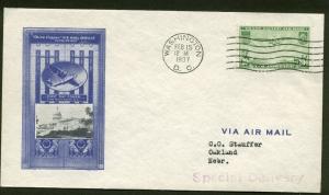 C21 20c TRANS-PACIFIC FDC WASHINGTON, DC PLANTY #7C CAPITAL BLDG.  IOOR CACHET