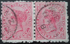 New Zealand 1893 One Penny pair with Sunlight Soap advert SG 218j used