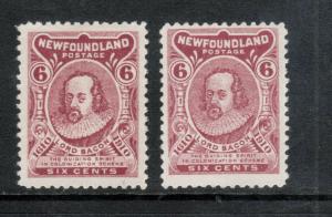 Newfoundland #92 #92a Very Fine Mint Lightly Hinged Duo