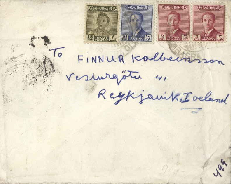 Iraq 3f (2), 10f and 12f King Faisal II 1955 Basra to Reykjavik, Iceland.  Ed...