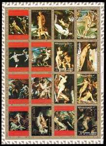 Ajman Mi #2555A-2570A Nude Paintings Sheet of 16; CTO