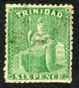 Trinidad and Tobago SG65 6d Emerald-green Thick Paper Perf 13 Cat 65 pounds